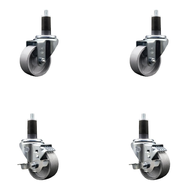 Service Caster 3'' Semi Steel Wheel Swivel 1-1/4'' Expanding Stem Caster Set 2 Brakes, 4PK SCC-EX20S315-SSR-2-TLB-2-114 - main